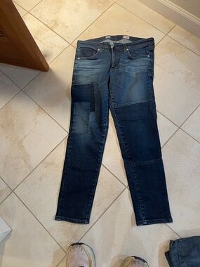 Ag Adriano Goldschmied Dark Blue Patchwork Cropped Jeans